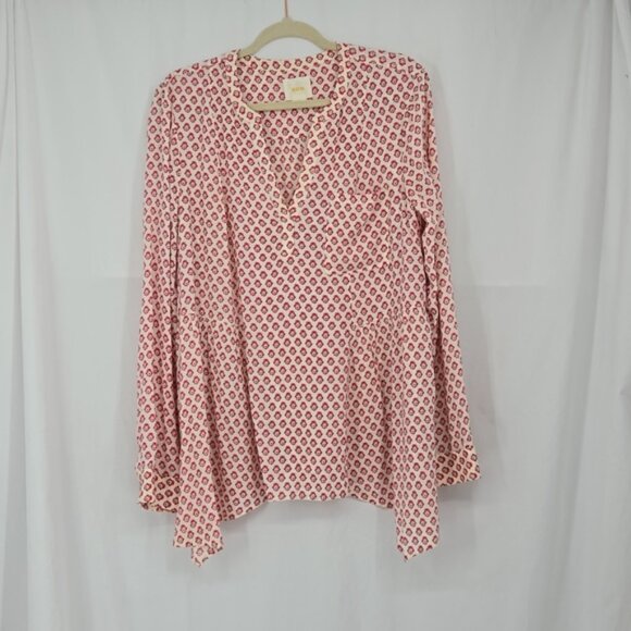Anthropologie Maeve Laiken Henley Popover Ditsy Floral Cream Pink Plus Size 14 - Picture 2 of 11
